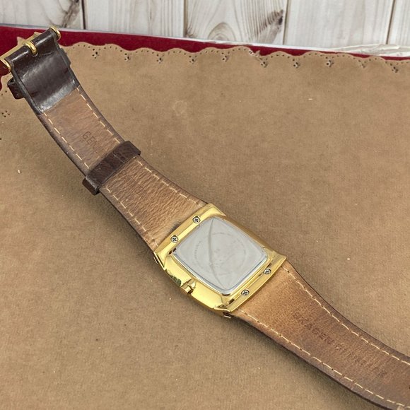 Vintage Skagen Gold Cushion Watch Crystals White Enamel Sub Dial Brown Strap main image 5